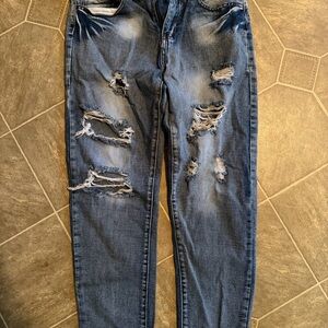 SHEIN Blue Distressed Straight Men Jeans
